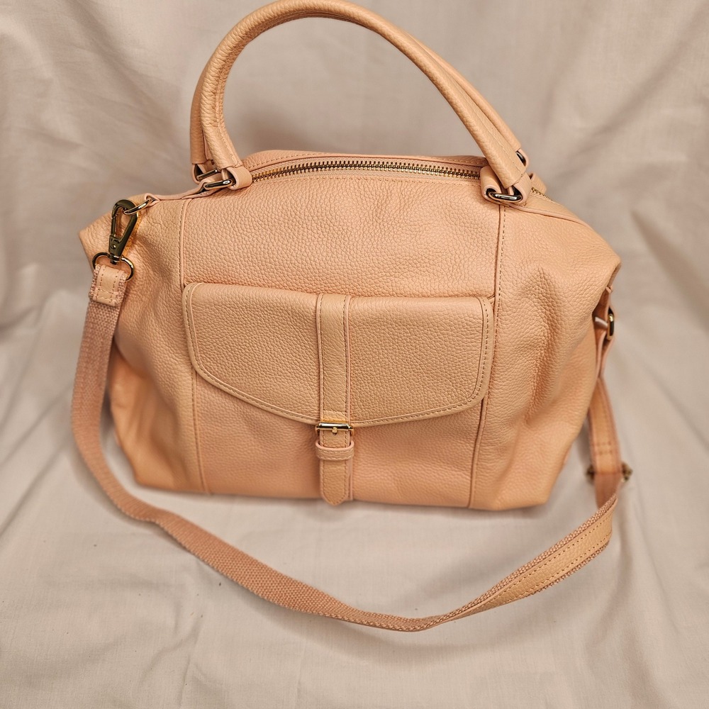 Ora Delphine Blush Pink Pebbled Leather‎ Satchel Crossbody Bag Gold Hardware